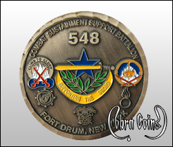 Antique, round challenge coin with a wave edge cut. Cobracoins.com Cobra Coins