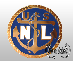 United States Navy shiny custom coin with a rope edge cut. Cobracoins.com Cobra Coins