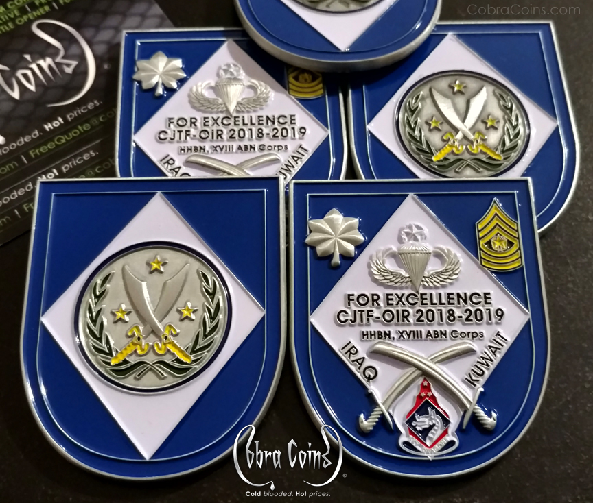 Custom challenge coins created by CobraCoins.com Certificate of Authenticity includes a USA flag flown over the Baghdad, Iraq. HHBN XVIII