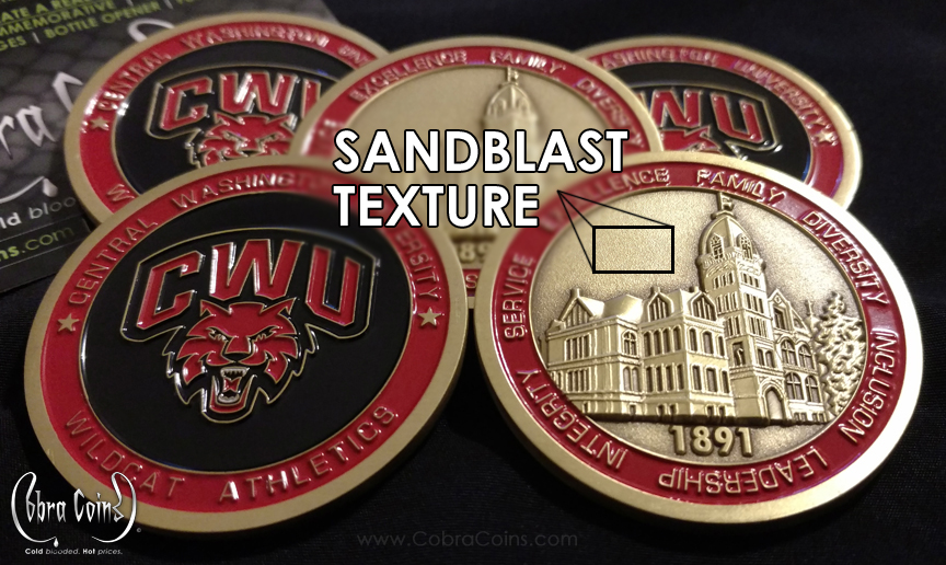 Sandblast texture for a custom challenge coin. Example of sandblast texture for a challenge coin. Created by Cobra Coins. Created by CobraCoins.com